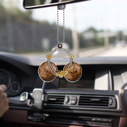 Hawaii Car Hanging Ornament Coconut Bra With Hawaiian Flowers Lei