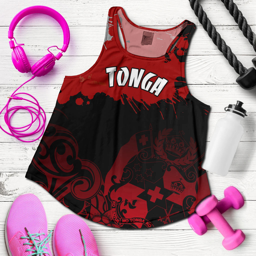Tonga Polynesian Women Racerback Tank - Tonga Pride Coat Of Arms