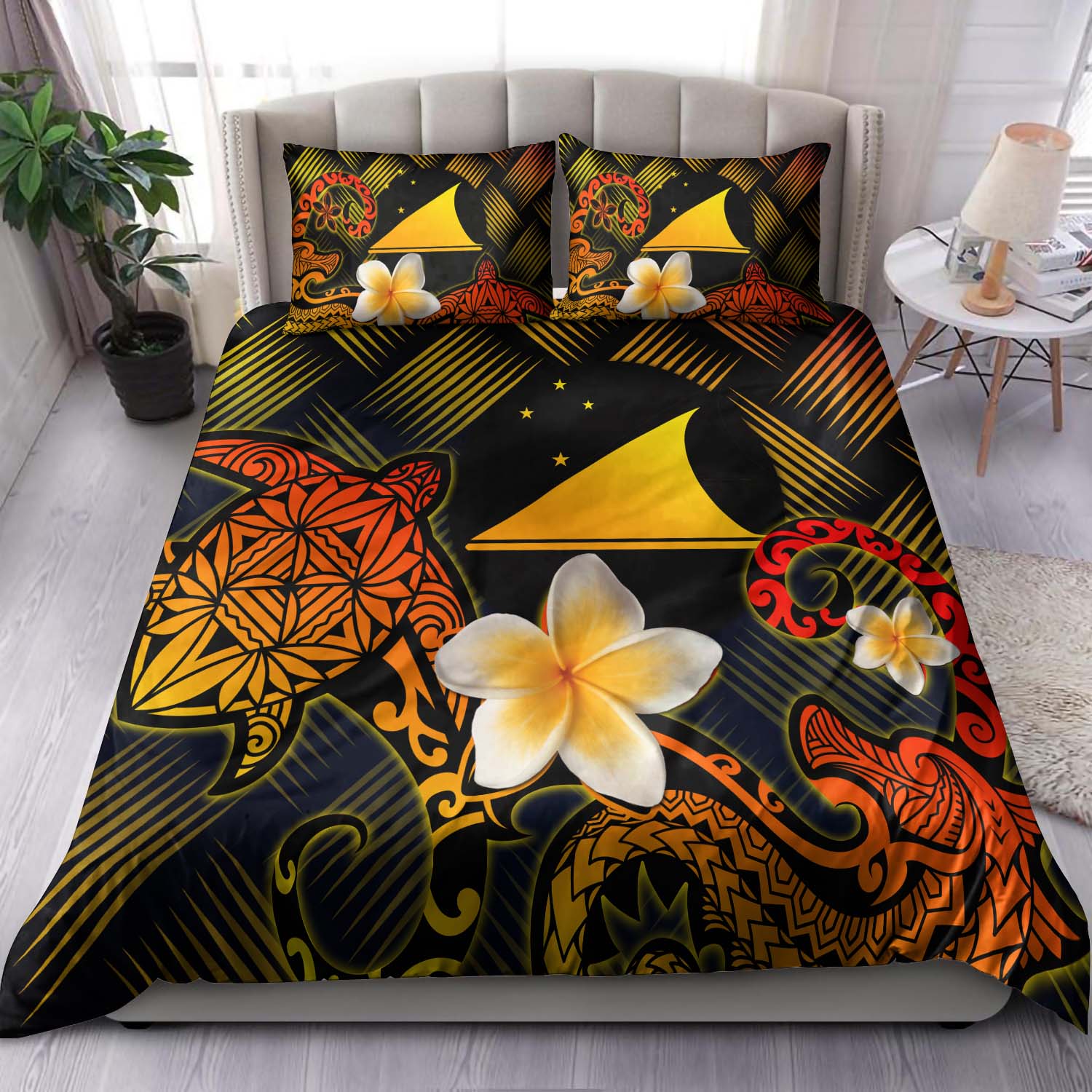 Tokelau Polynesian Bedding Set - Lauhala Turtle Plumeria Tropical