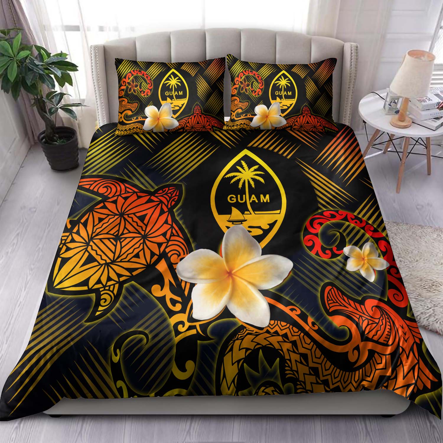 Guam Polynesian Bedding Set - Lauhala Turtle Plumeria Tropical