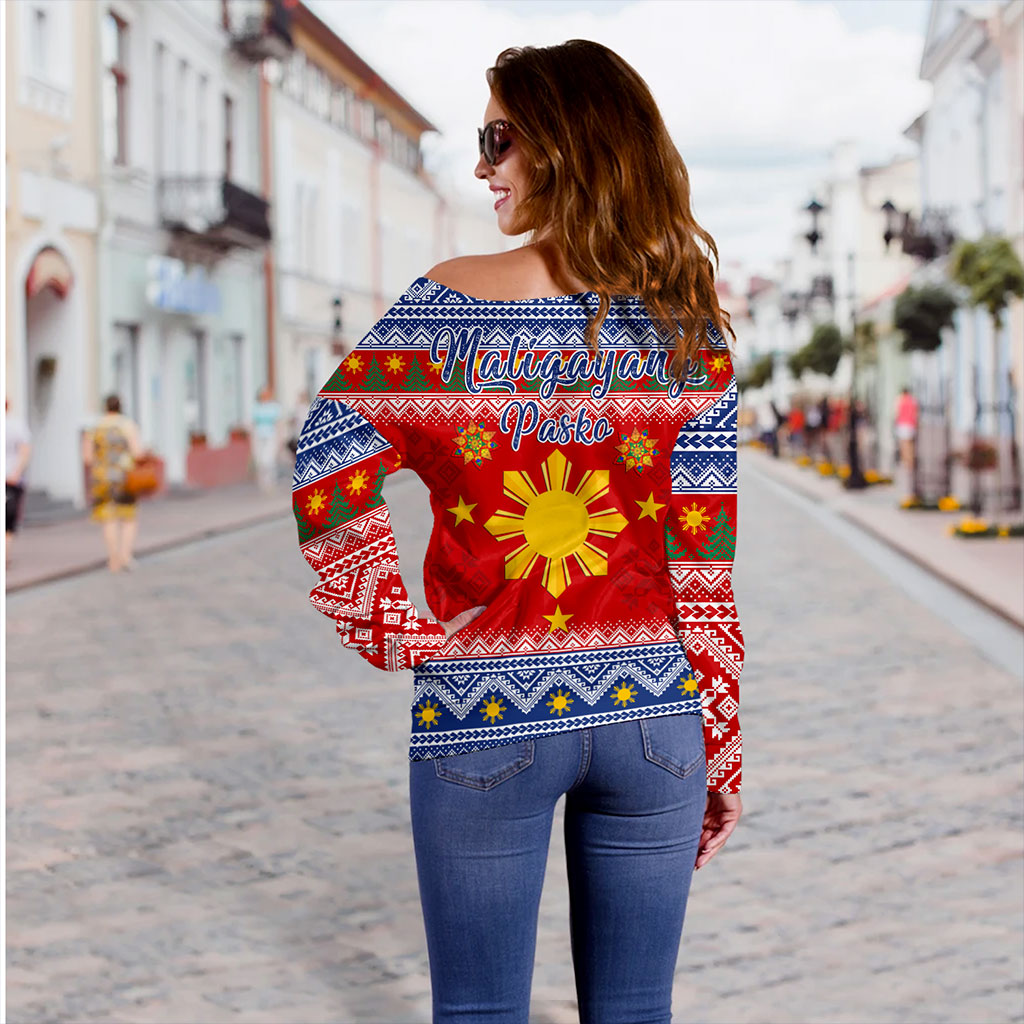 Philippines Filipinos Off Shoulder Sweatshirt Maligayang Pasko Christmas Parol Style