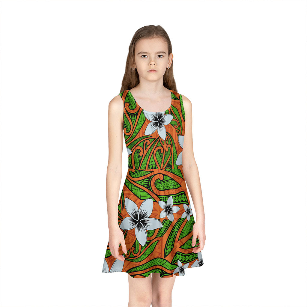 Hawaii Girls Sleeveless Sundress Maori Pattern Plumeria