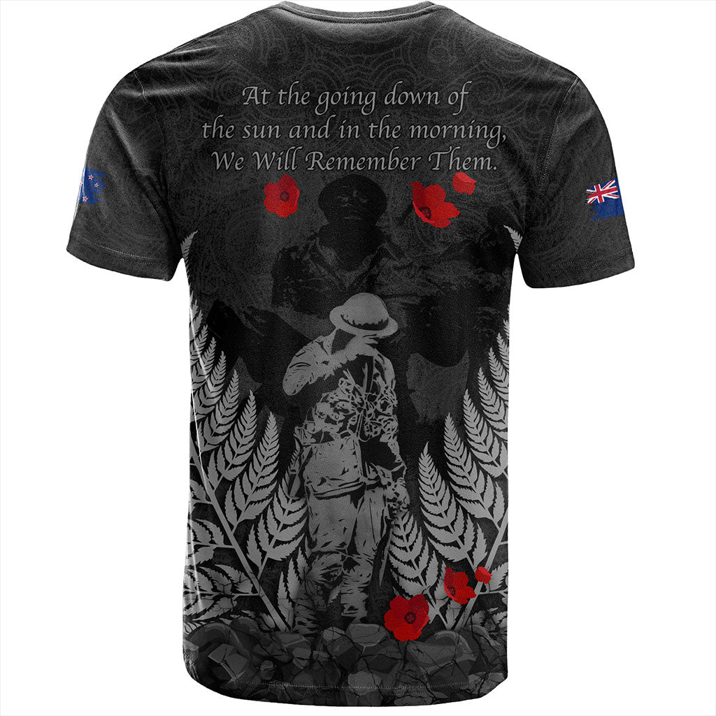 New Zealand T-Shirt Maori Tribal Silver Fern Lest We Forget Solider