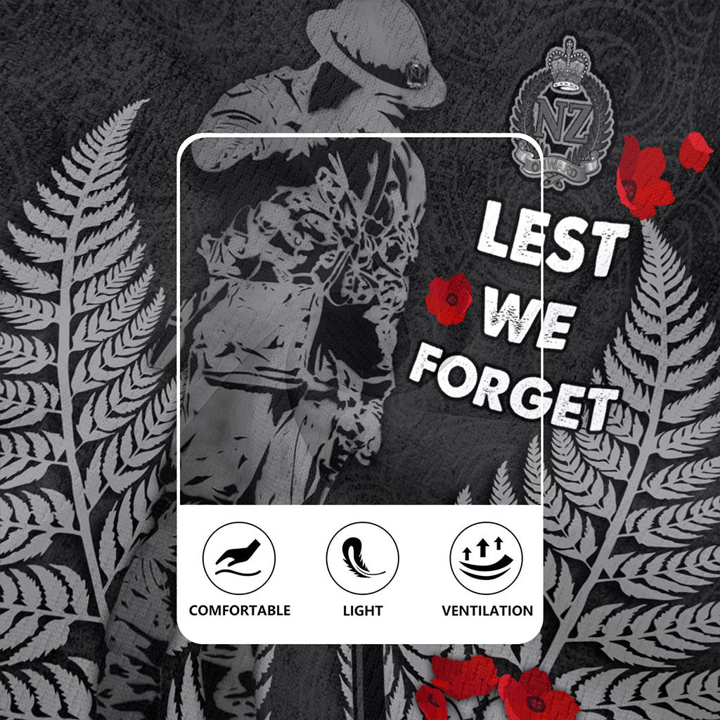 New Zealand Rugby Jersey Maori Tribal Silver Fern Lest We Forget Solider