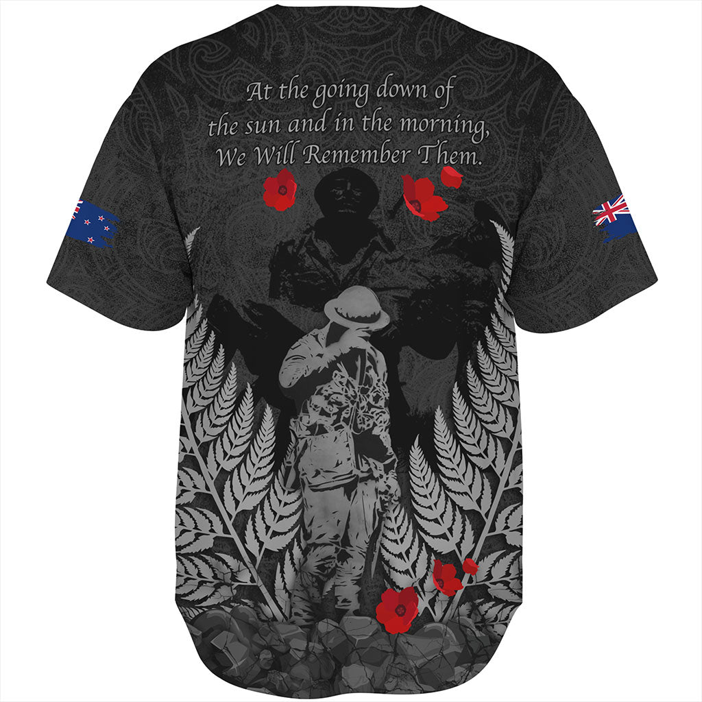 New Zealand Baseball Shirt Maori Tribal Silver Fern Lest We Forget Solider