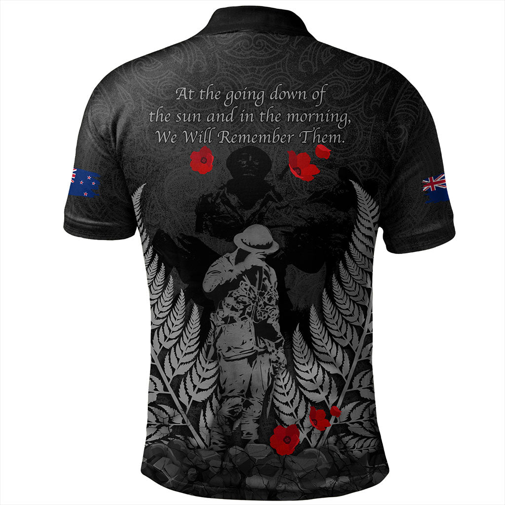 New Zealand Polo Shirt Maori Tribal Silver Fern Lest We Forget Solider