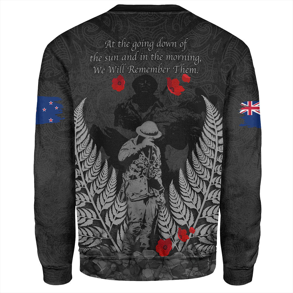 New Zealand Sweatshirt Maori Tribal Silver Fern Lest We Forget Solider