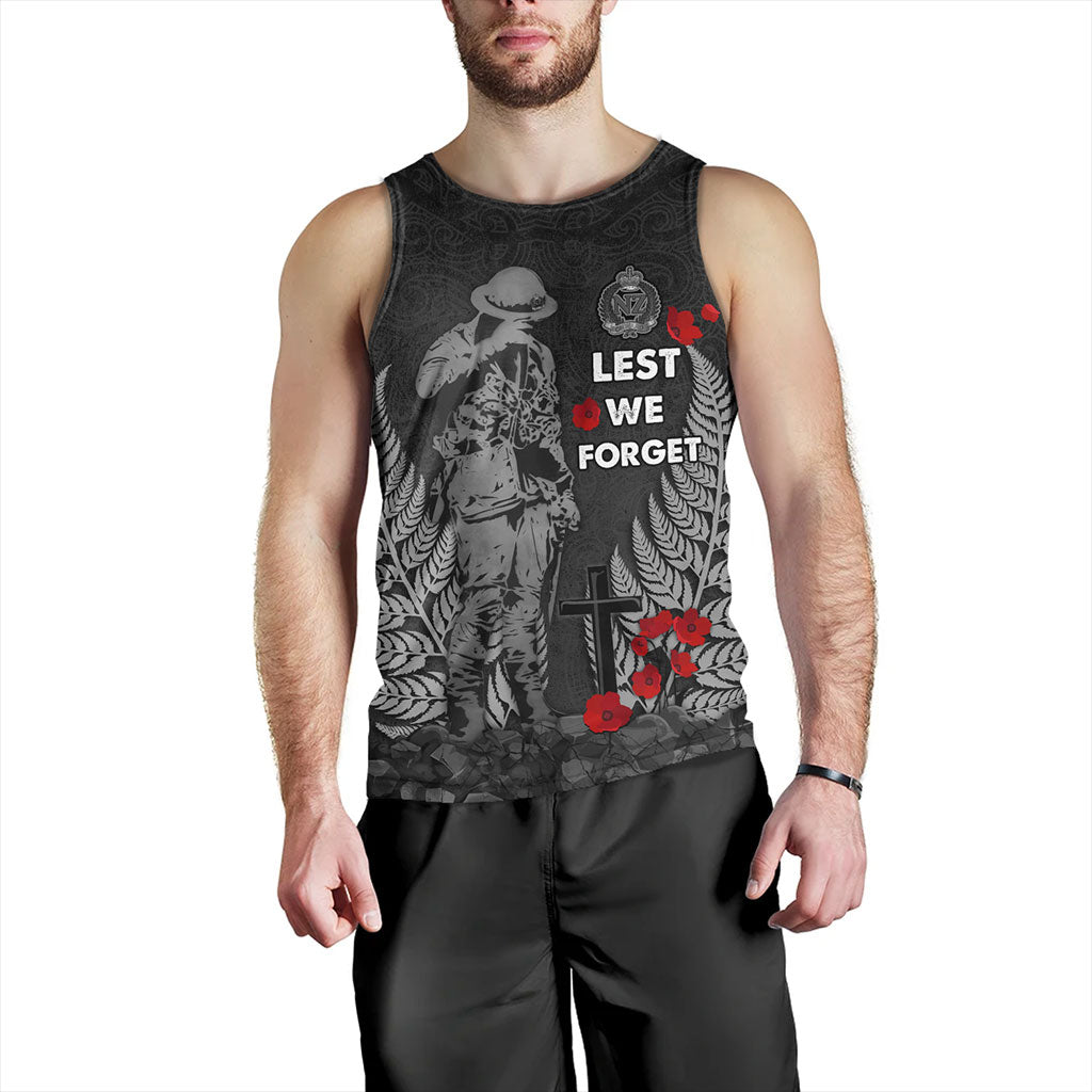 New Zealand Tank Top Maori Tribal Silver Fern Lest We Forget Solider