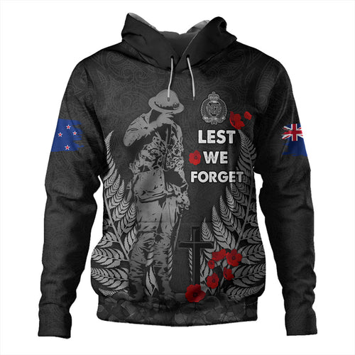 New Zealand Hoodie Maori Tribal Silver Fern Lest We Forget Solider
