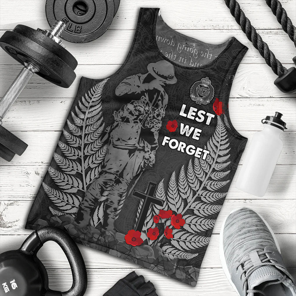 New Zealand Tank Top Maori Tribal Silver Fern Lest We Forget Solider