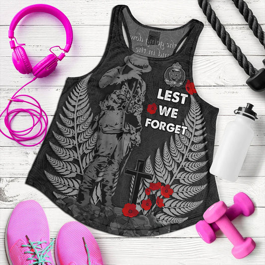 New Zealand Women Tank Maori Tribal Silver Fern Lest We Forget Solider
