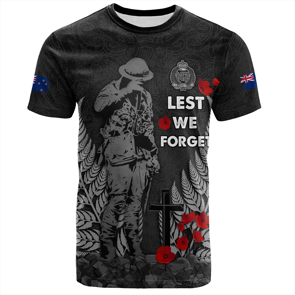 New Zealand T-Shirt Maori Tribal Silver Fern Lest We Forget Solider