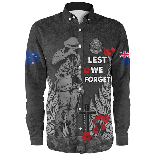 New Zealand Long Sleeve Shirt Maori Tribal Silver Fern Lest We Forget Solider
