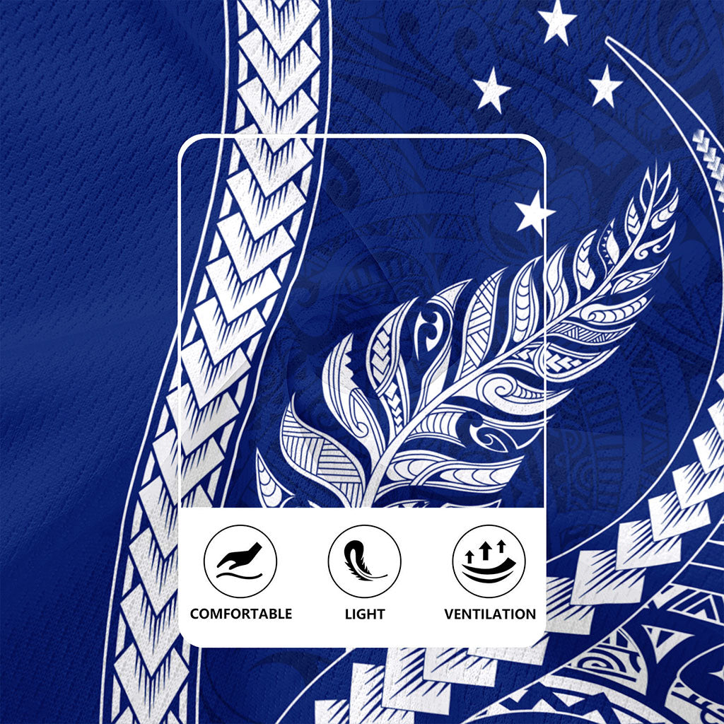 New Zealand Rugby Jersey Maori Tribal Silver Fern With Star Tattoo Style Blue