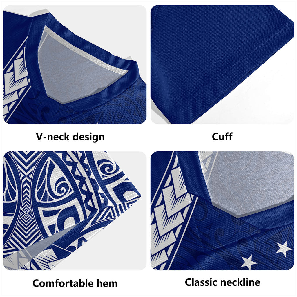 New Zealand Rugby Jersey Maori Tribal Silver Fern With Star Tattoo Style Blue