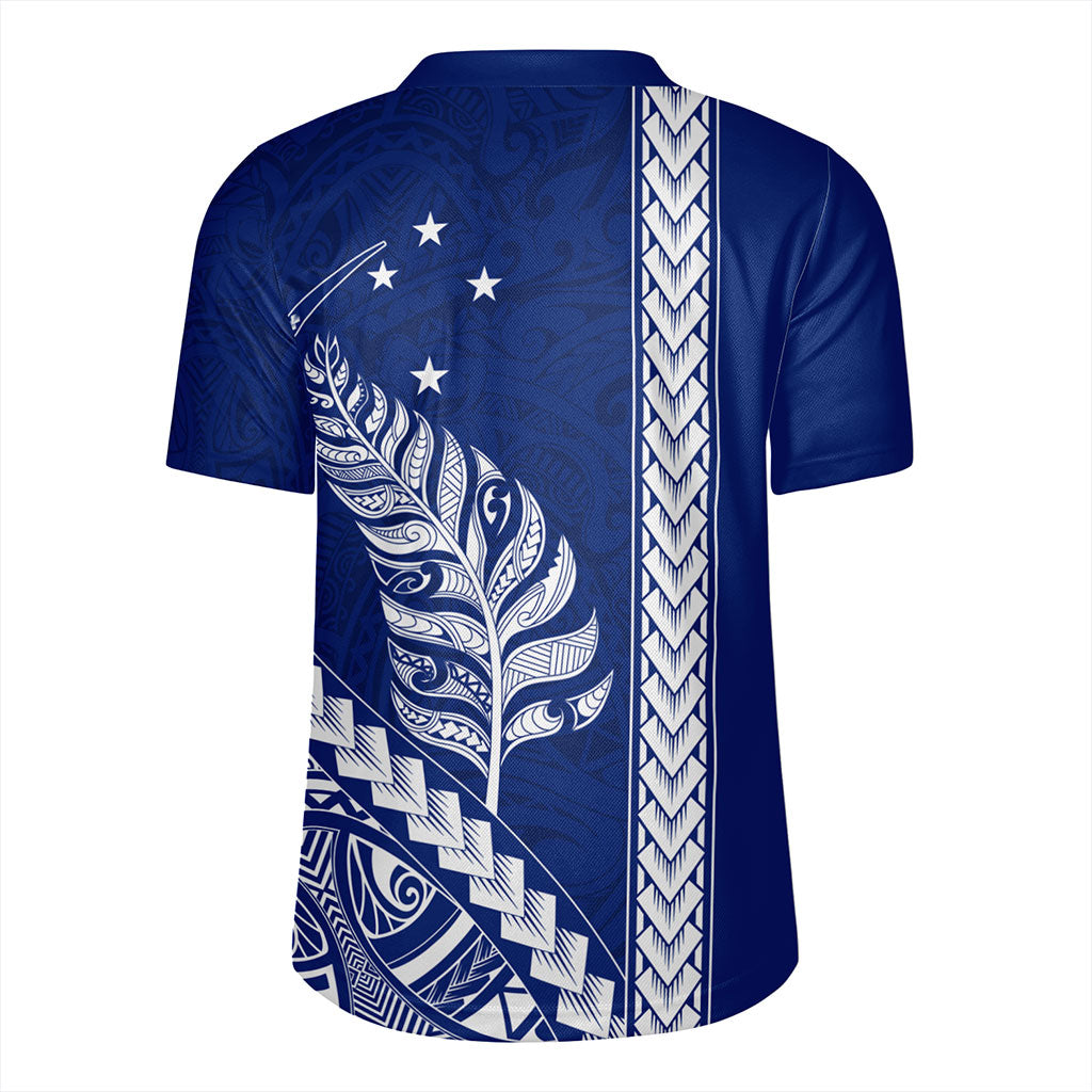 New Zealand Rugby Jersey Maori Tribal Silver Fern With Star Tattoo Style Blue