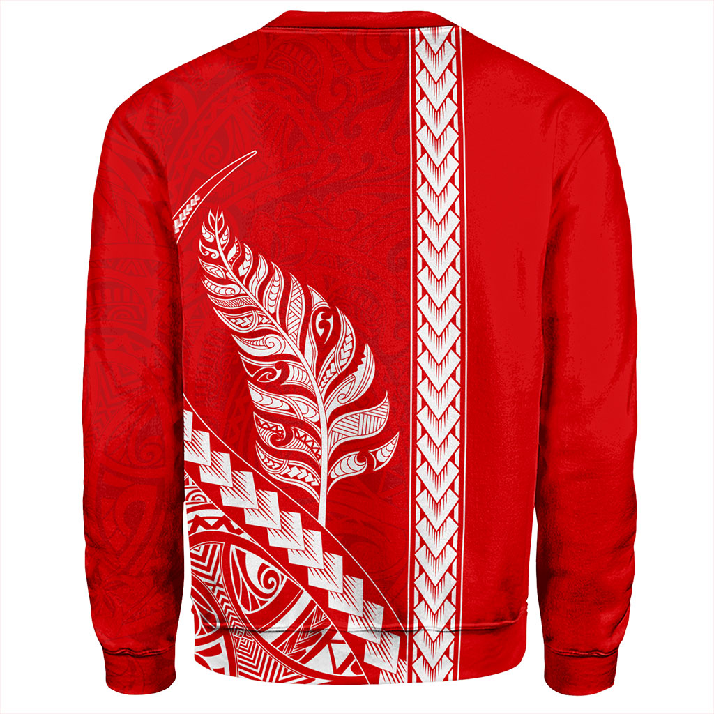New Zealand Sweatshirt Maori Tribal Silver Fern Tattoo Style Red