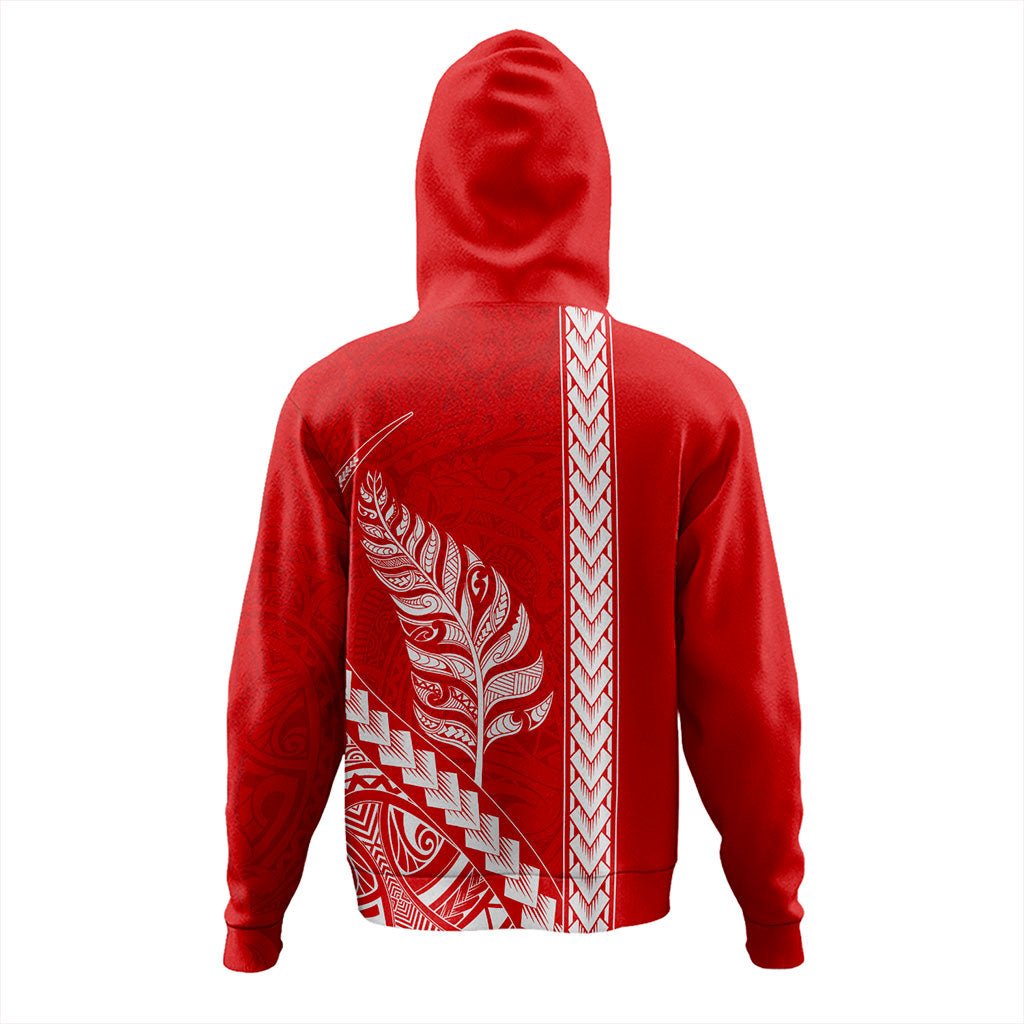 New Zealand Hoodie Maori Tribal Silver Fern Tattoo Style Red