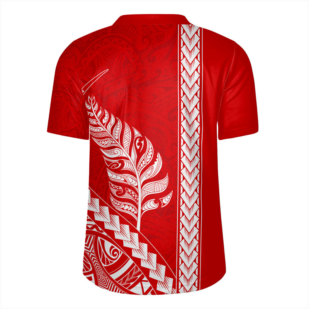 New Zealand Rugby Jersey Maori Tribal Silver Fern Tattoo Style Red
