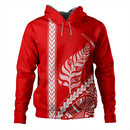 New Zealand Hoodie Maori Tribal Silver Fern Tattoo Style Red