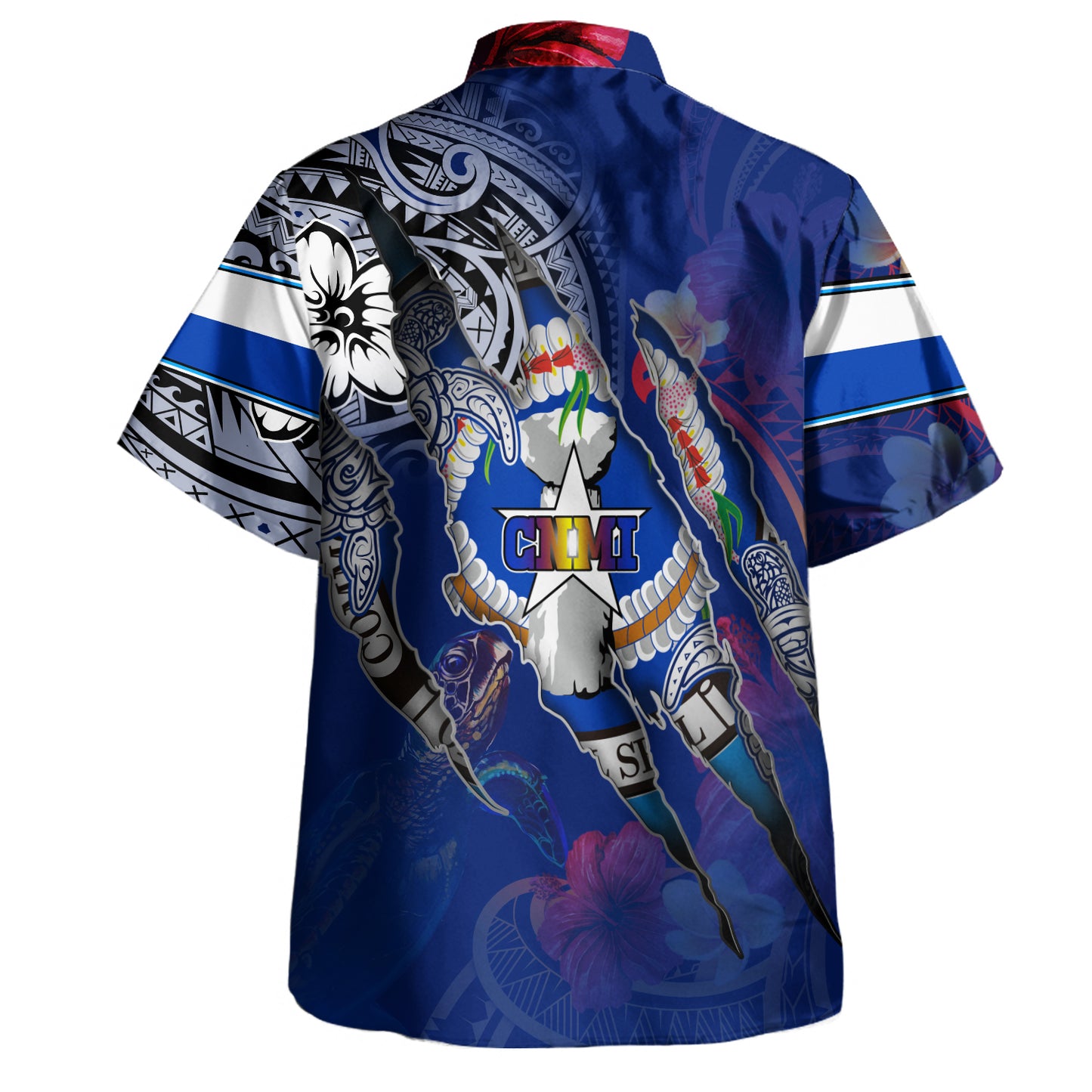 Northern Mariana Islands Hawaiian Shirt Custom CNMI Blood Inside Me Polynesian Sleeve Tattoo Tropical Blue