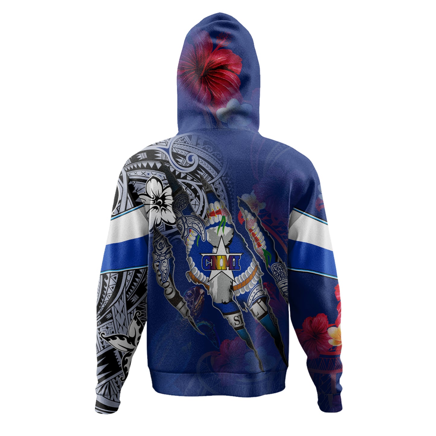 Northern Mariana Islands Hoodie Custom CNMI Blood Inside Me Polynesian Sleeve Tattoo Tropical Blue