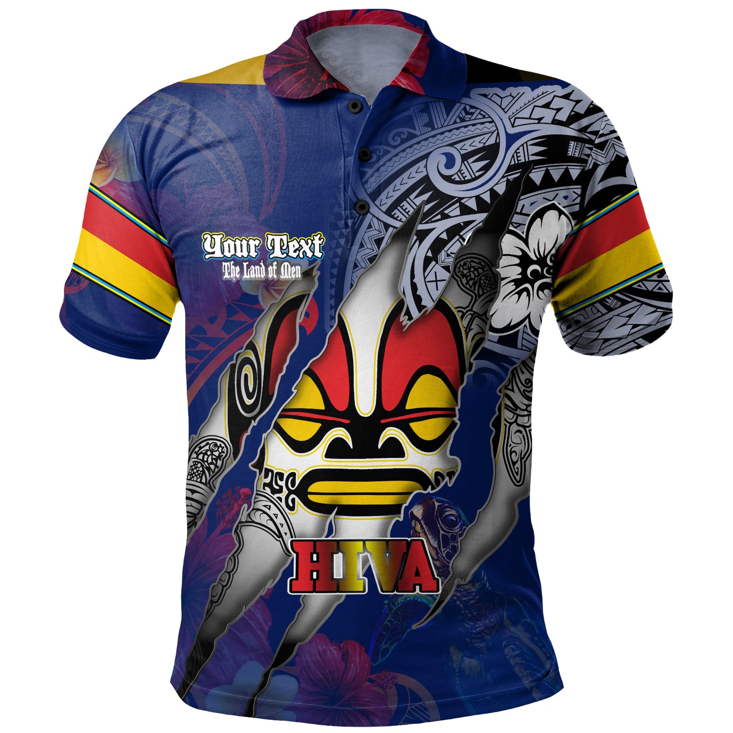 Marquesas Islands Polo Shirt Custom Marquesan Blood Inside Me Polynesian Sleeve Tattoo Tropical Blue
