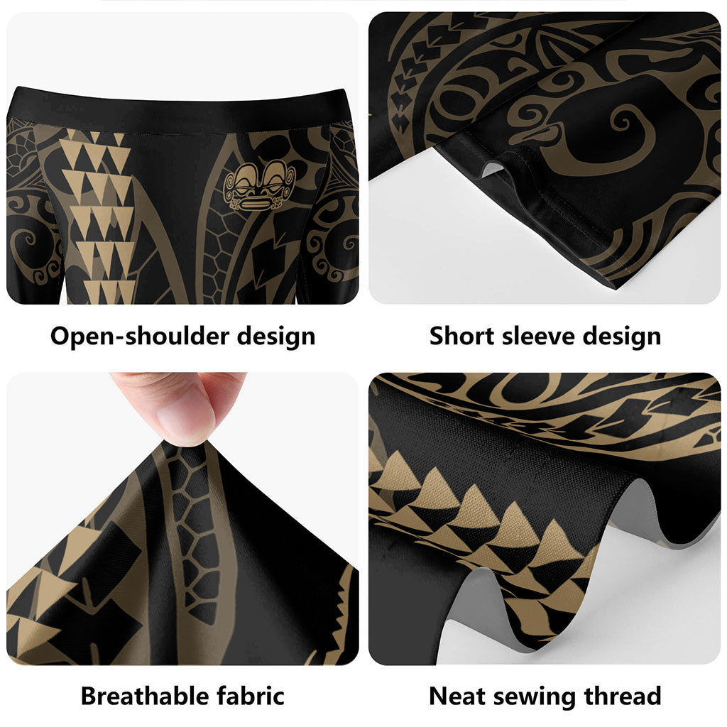 Marquesas Islands Combo Short Sleeve Dress And Shirt Kakau Style Gold
