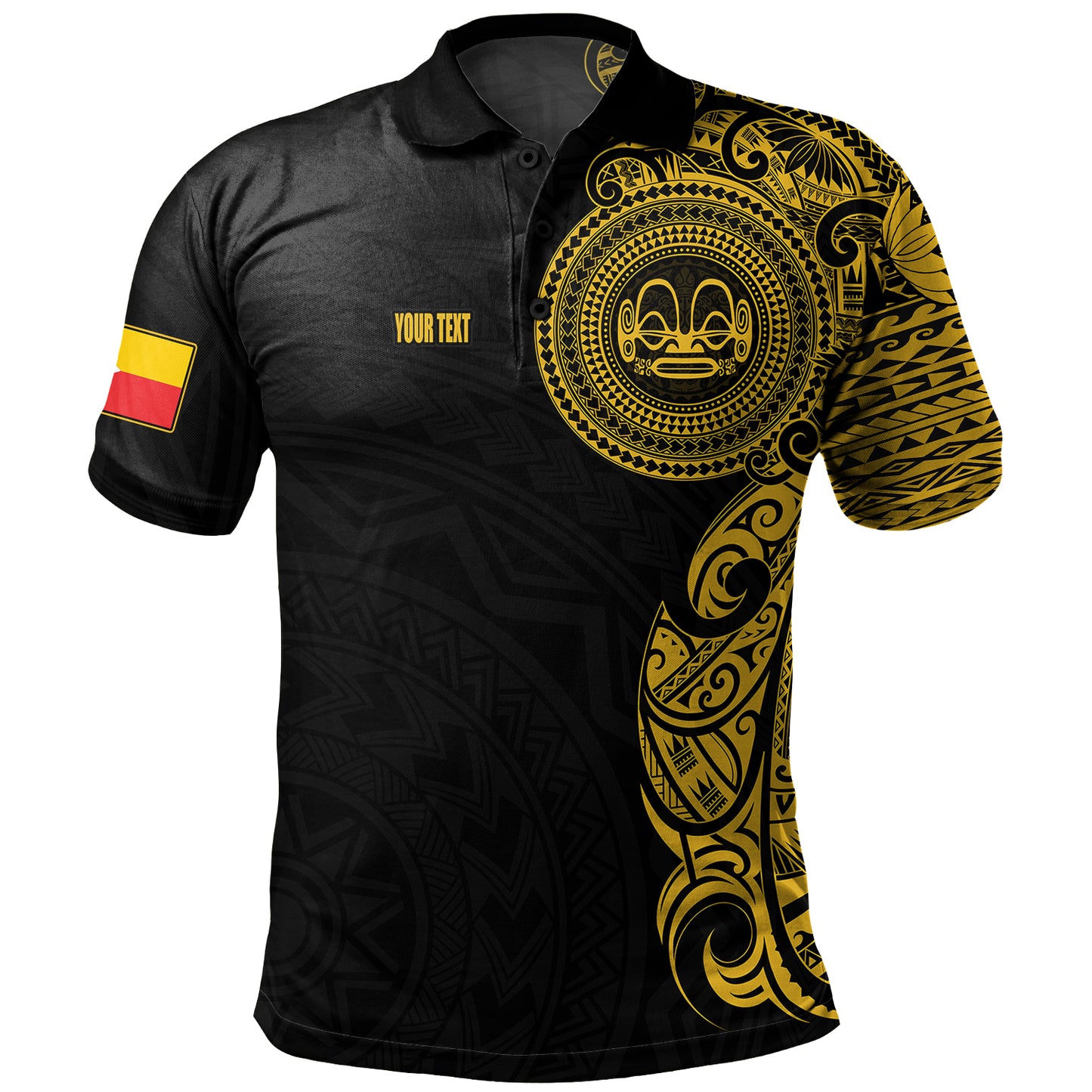 Marquesas Islands Polo Shirt Custom Polynesian Half Sleeve Gold Tattoo With Seal Black