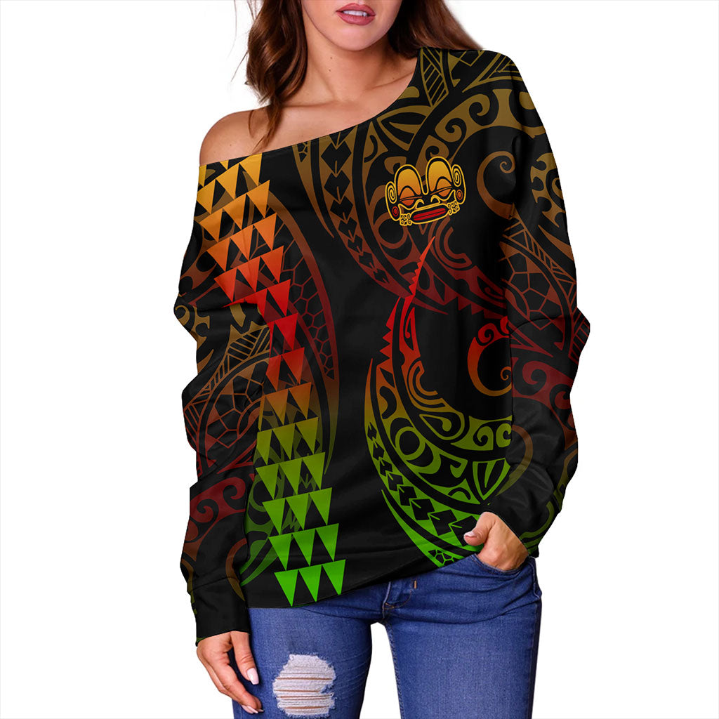 Marquesas Islands Off Shoulder Sweatshirt Kakau Style