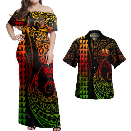 Marquesas Islands Combo Dress And Shirt Kakau Style Reggae