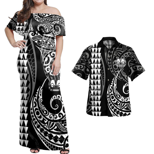 Marquesas Islands Combo Dress And Shirt Kakau Style White