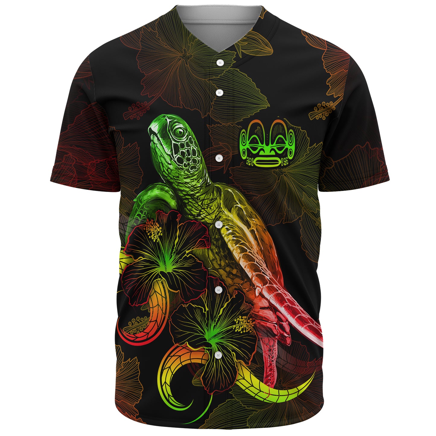 Marquesas Islands Baseball Shirt Sea Turtle With Blooming Hibiscus Flowers Reggae
