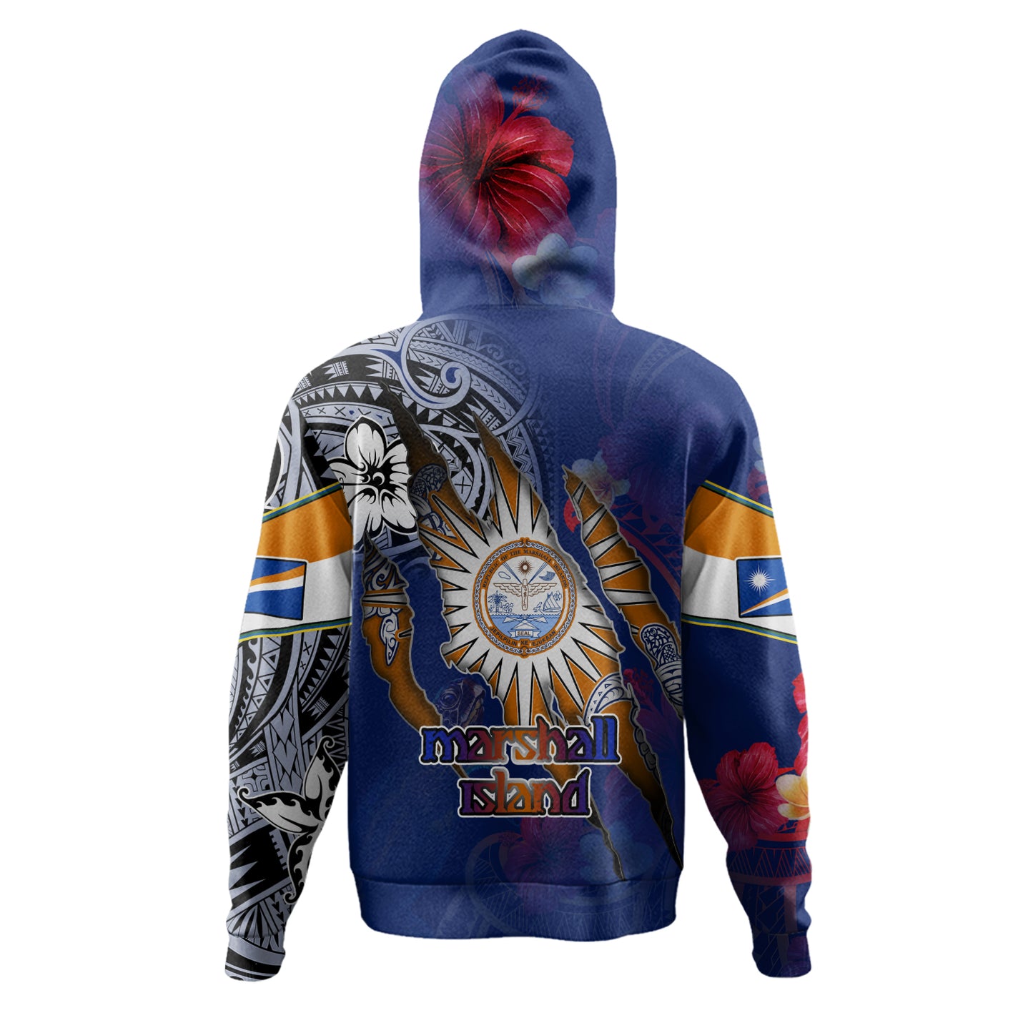 Marshall Islands Hoodie Custom Marshallese Blood Inside Me Polynesian Sleeve Tattoo Tropical Blue
