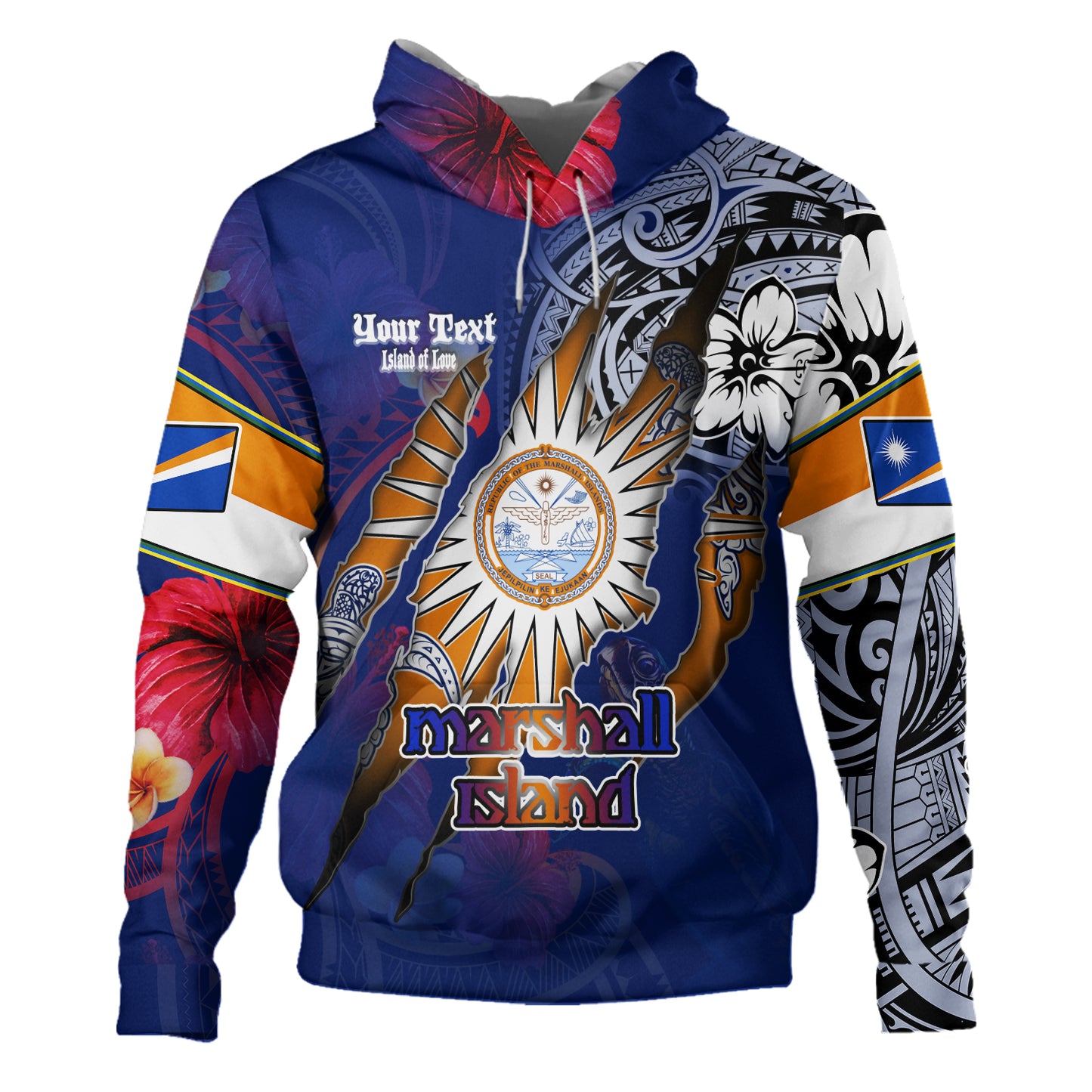 Marshall Islands Hoodie Custom Marshallese Blood Inside Me Polynesian Sleeve Tattoo Tropical Blue