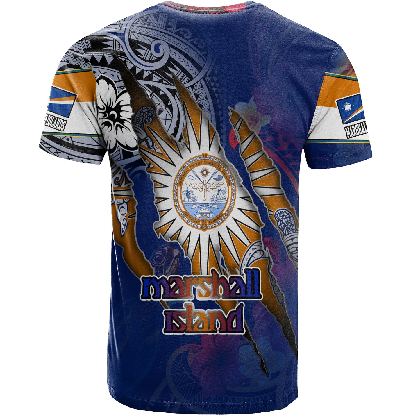 Marshall Islands T-Shirt Custom Marshallese Blood Inside Me Polynesian Sleeve Tattoo Tropical Blue