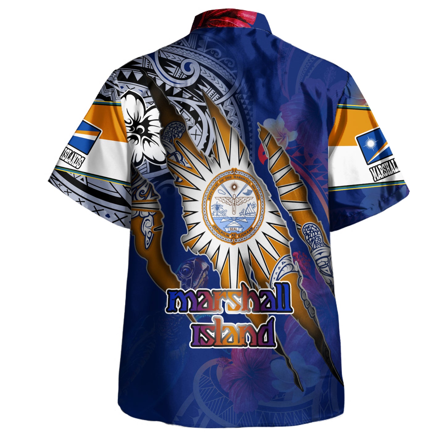 Marshall Islands Hawaiian Shirt Custom Marshallese Blood Inside Me Polynesian Sleeve Tattoo Tropical Blue