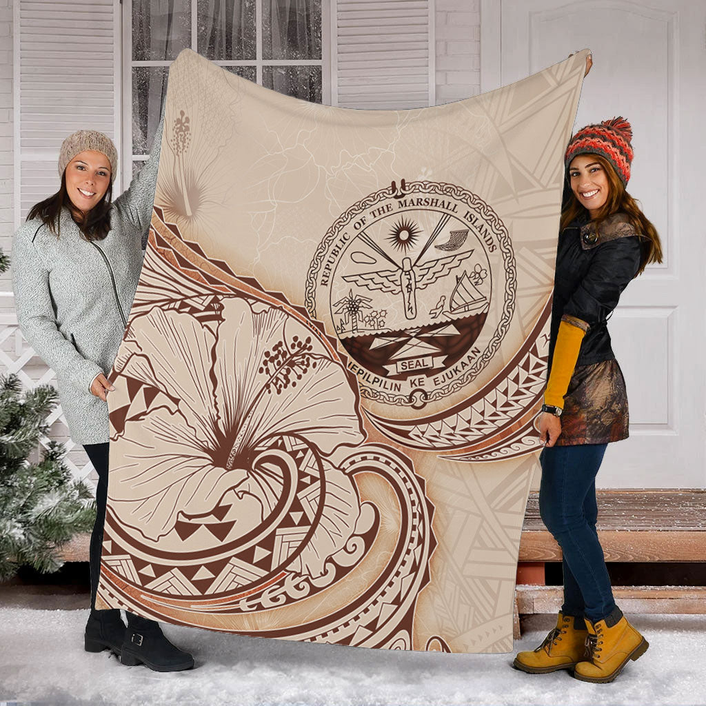 Marshall Islands Premium Blanket Hibiscus Flower Vintage Style