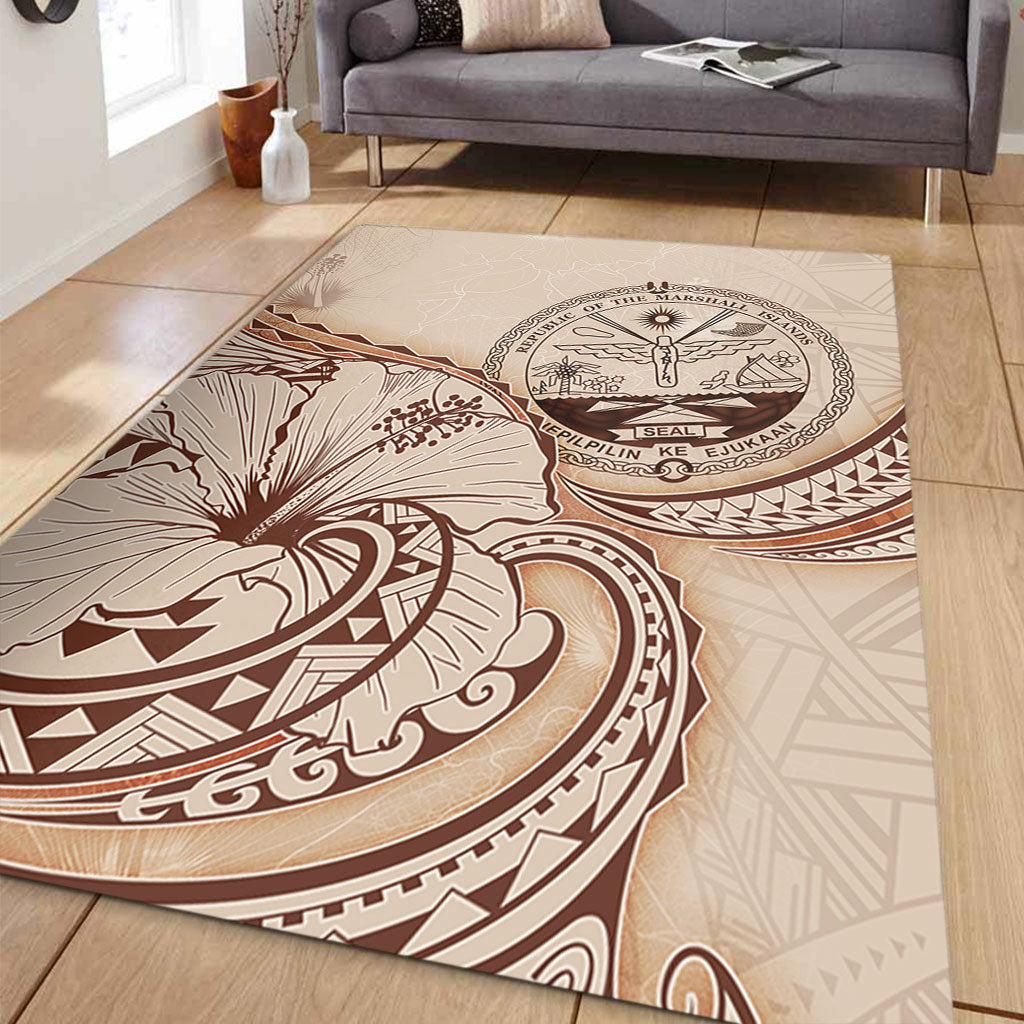 Marshall Islands Area Rug Hibiscus Flower Vintage Style