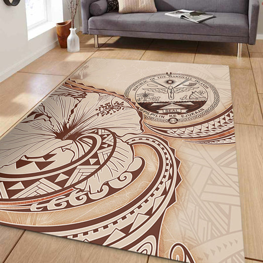 Marshall Islands Area Rug Hibiscus Flower Vintage Style