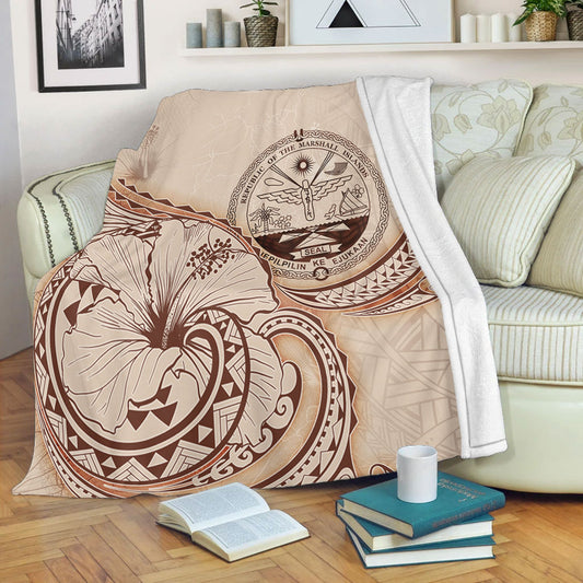 Marshall Islands Premium Blanket Hibiscus Flower Vintage Style