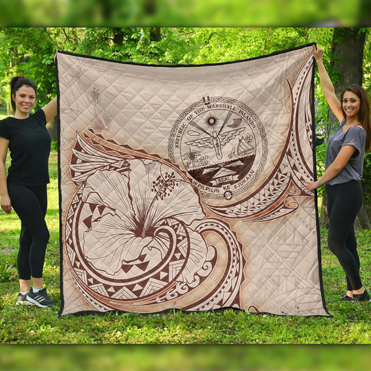 Marshall Islands Premium Quilt Hibiscus Flower Vintage Style