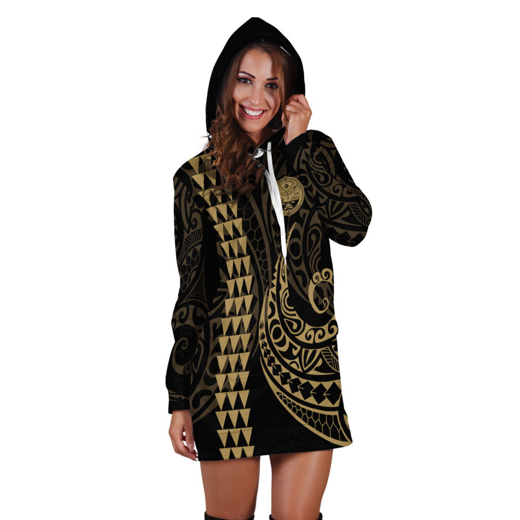 Marshall Islands Hoodie Dress Kakau Style Gold