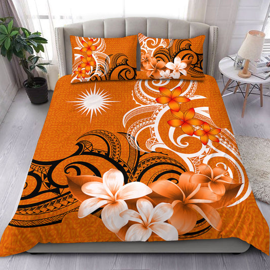 Marshall Islands Bedding Set Polynesian Floral Spirit Orange