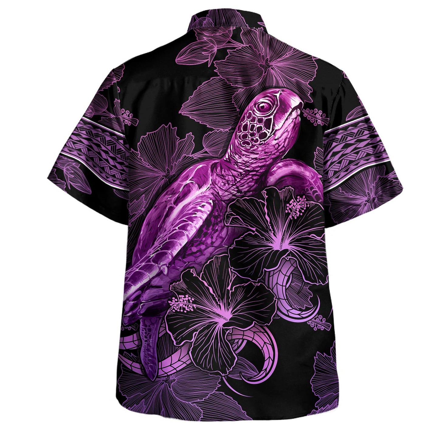 Nauru Hawaiian Shirt Sea Turtle With Blooming Hibiscus Flowers Tribal Purple