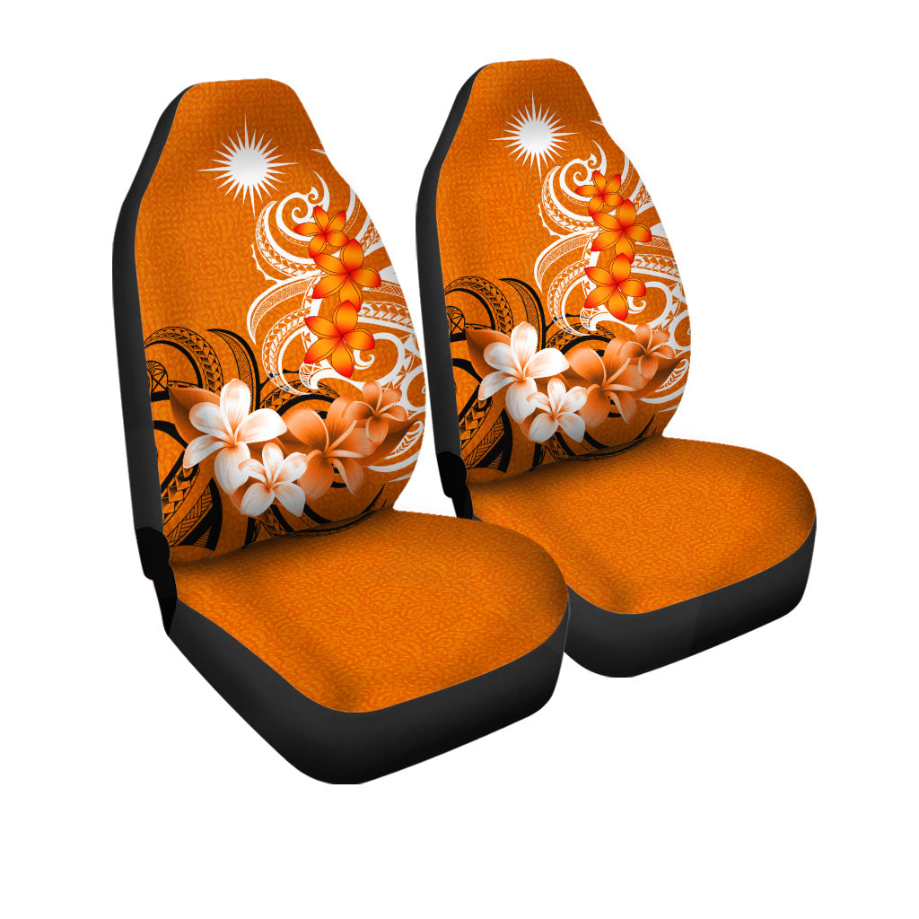 Marshall Islands Car Seat Covers Polynesian Floral Spirit Orange