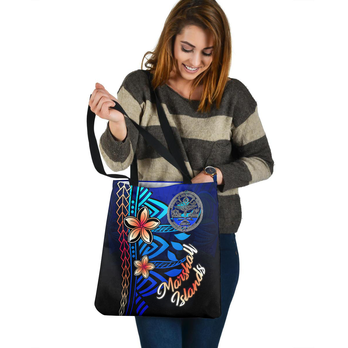 Marshall Islands Crest Custom Personalised Tote Bag Blue Vintage Tribal Mountain