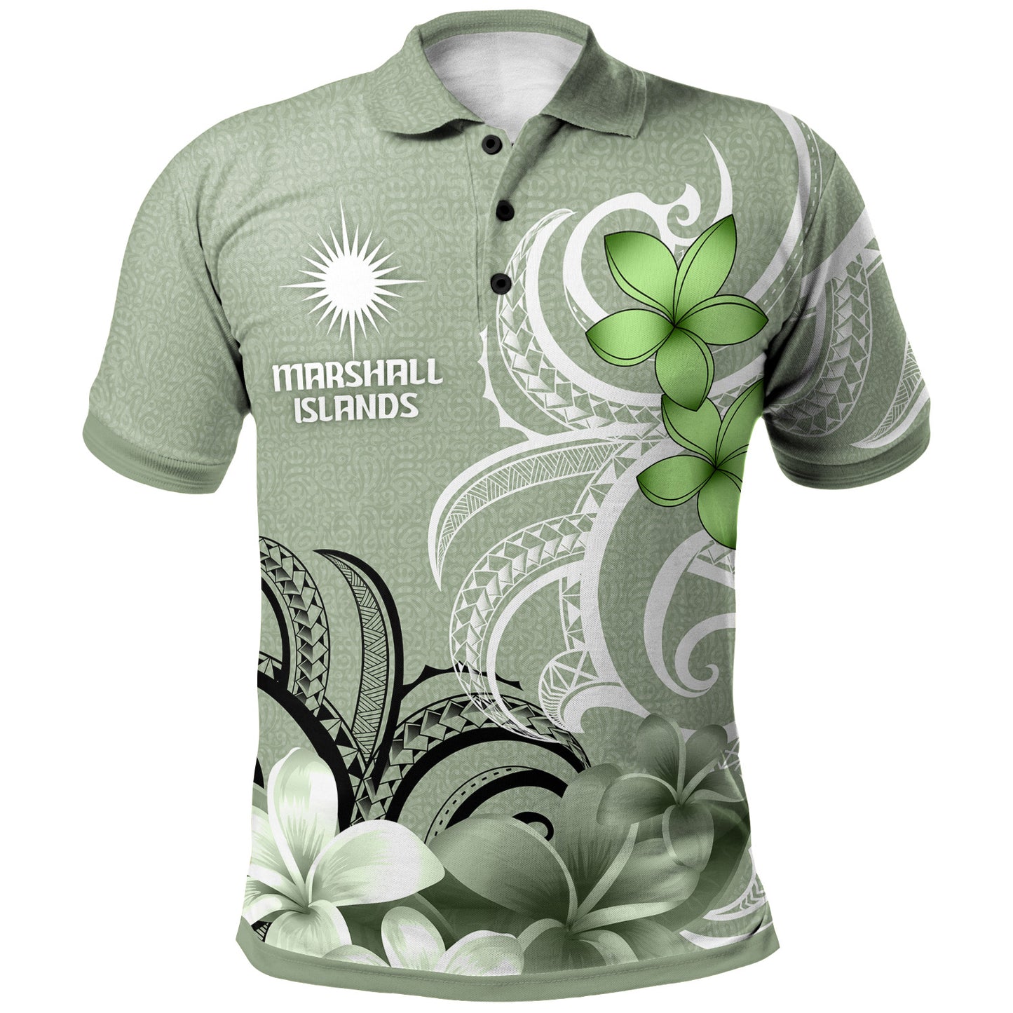 Marshall Islands Polo Shirt Custom Personalised Floral Spirit Sage Green