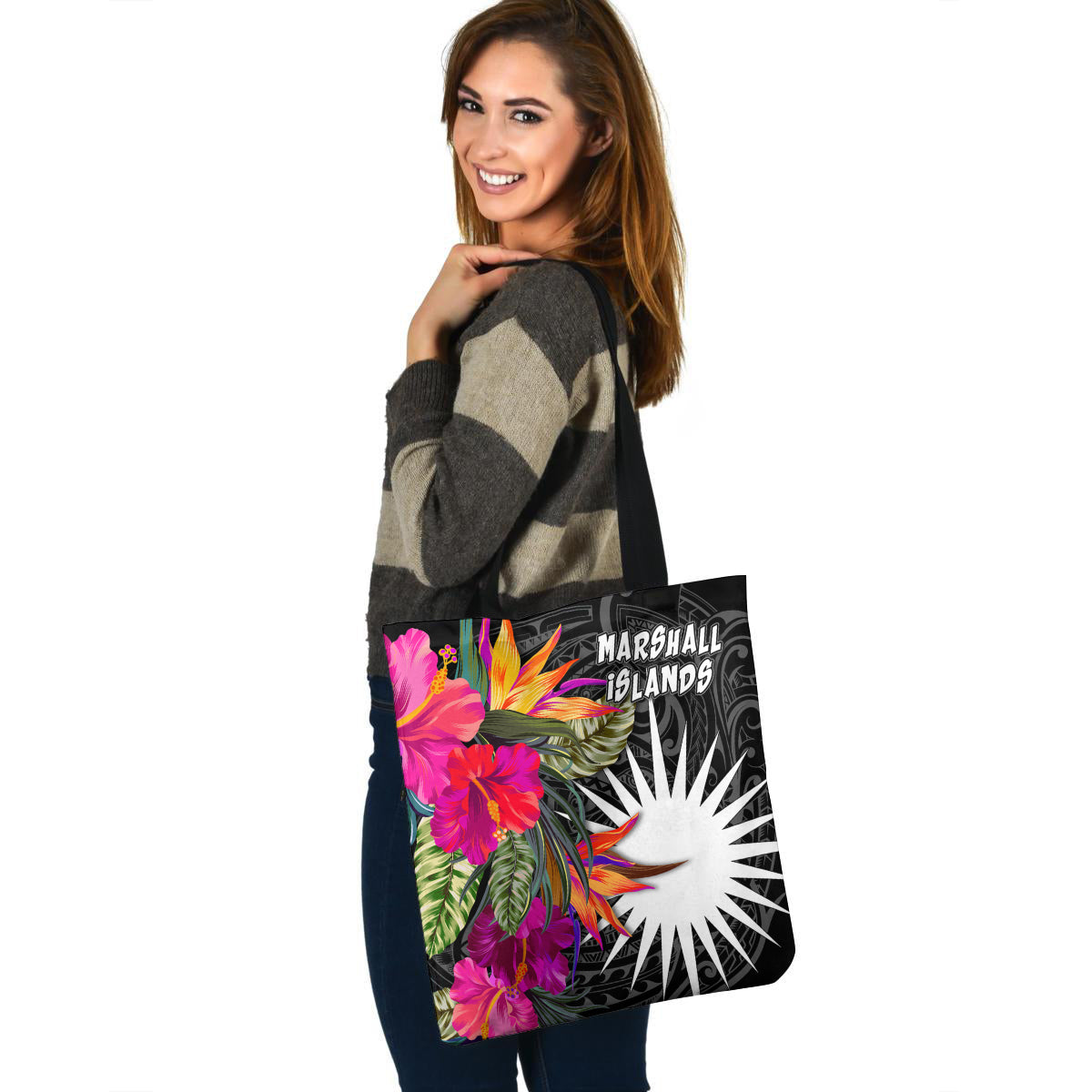 Marshall Islands Custom Personalised Tote Bag Polynesian Hibiscus Pattern