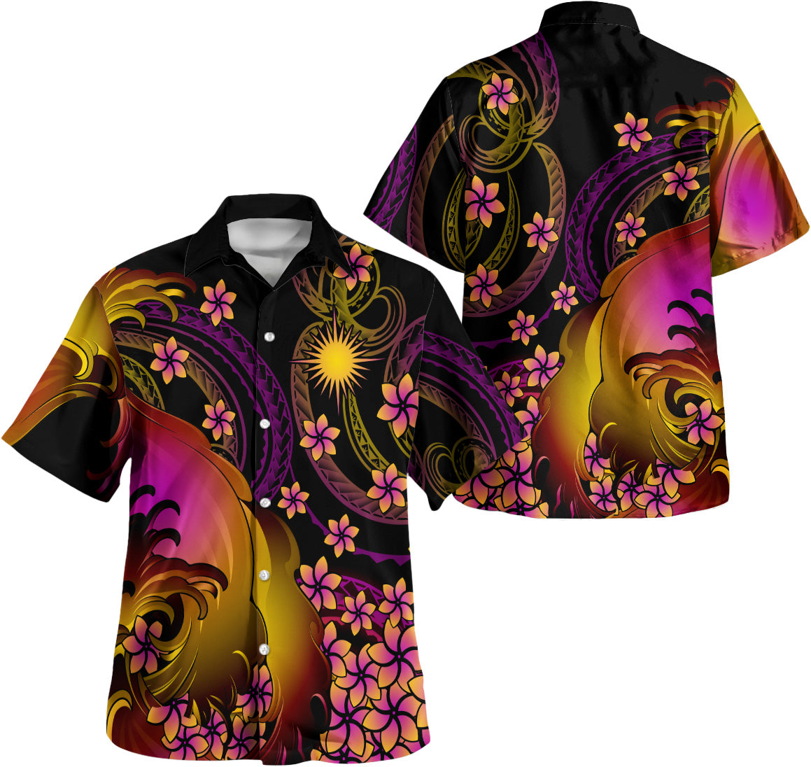 Marshall Islands Polynesian Pattern Combo Dress And Shirt Plumeria In Wave